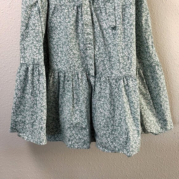 Draper James Midi Dress Womens L Green White Floral Pockets Belt Ruffle Cottage - Picture 3 of 13